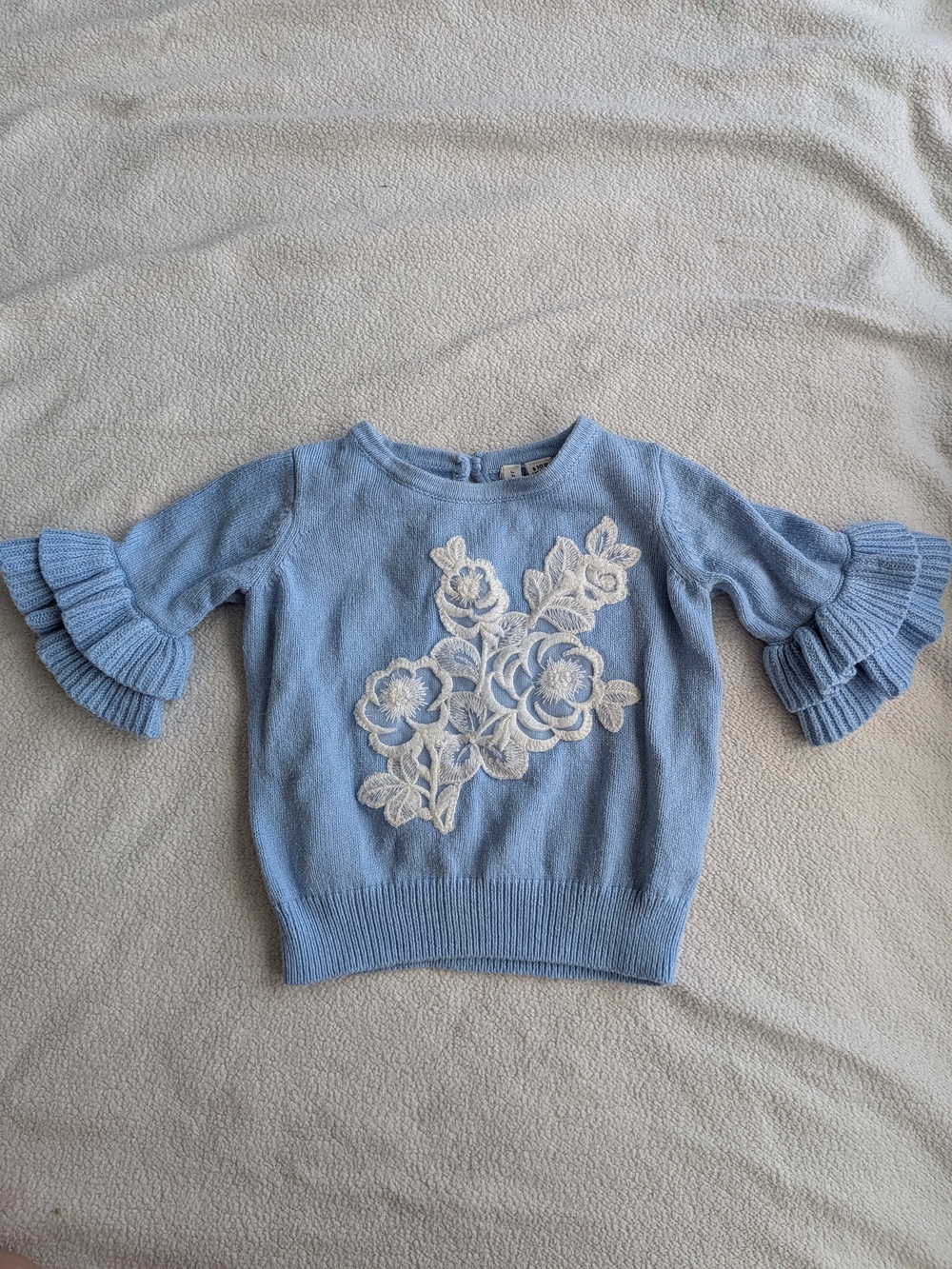 Janie and Jack Light Blue Knit Top with White Floral Applique